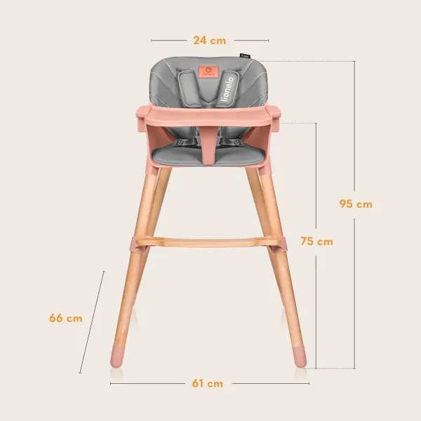 Lionelo - Gyermek etetőszék 2 az 1-ben KOEN Rózsaszín rózsa