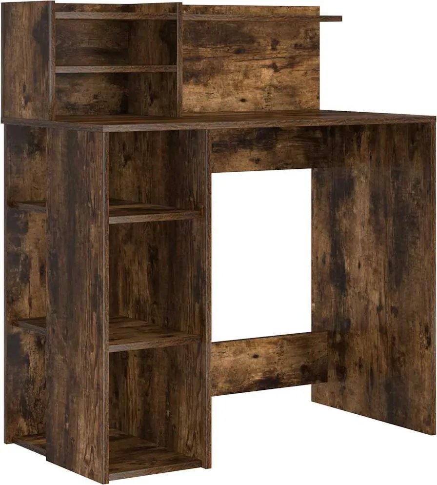 vidaXL Asztal polcokkal Füstölt tölgy 90 x 48 x 101,5 cm Faanyag