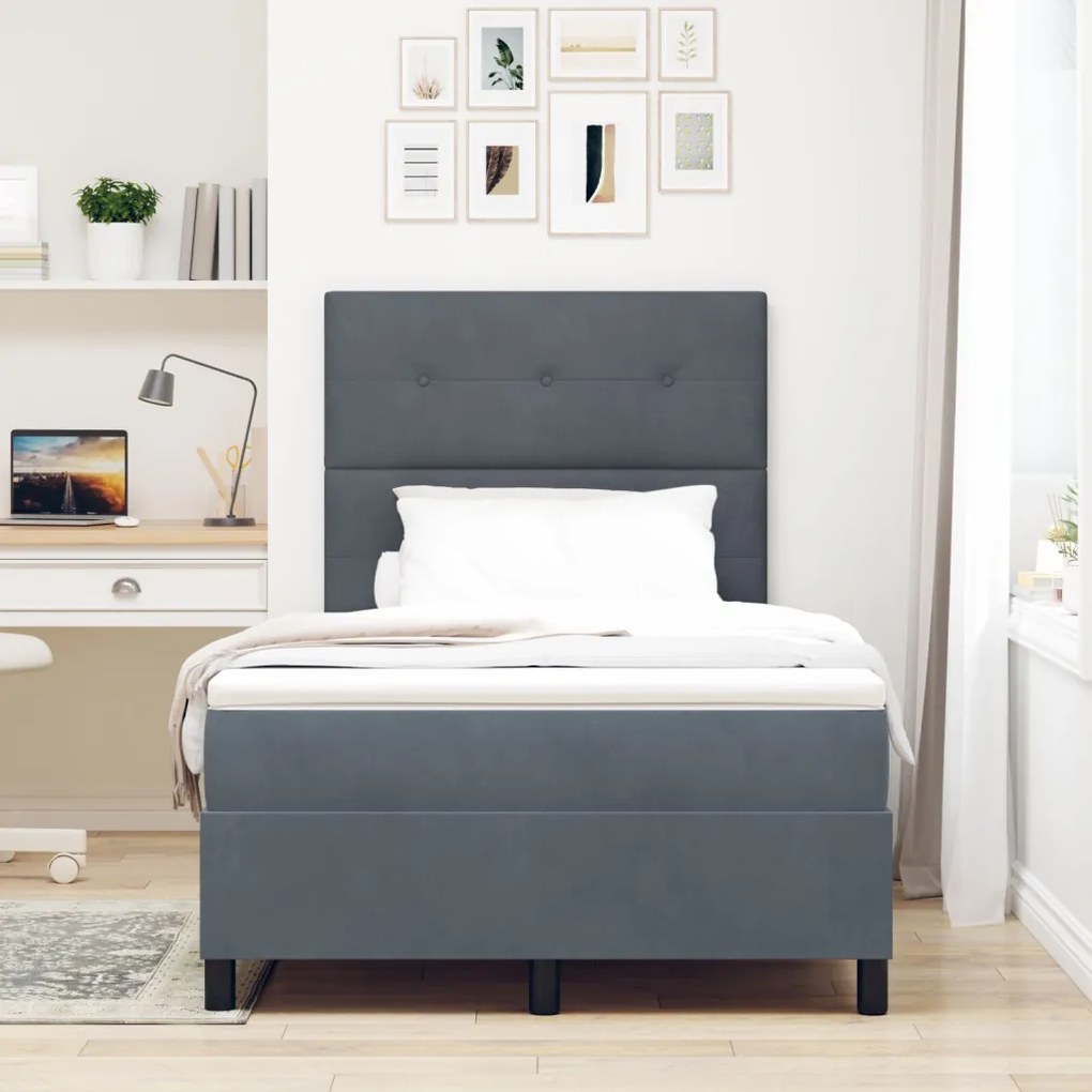 vidaXL Box Spring Ágy Matrac Sötétszürke 120x200 cm Bársony