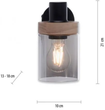 JUST LIGHT. 11311-18 -Fali spotlámpa PASQUAL 1xE27/40W/230V fekete/gumifa