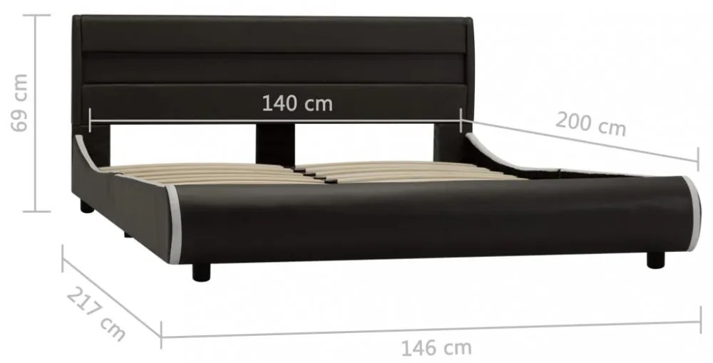 Antracitszürke led-es műbőr ágykeret 140 x 200 cm