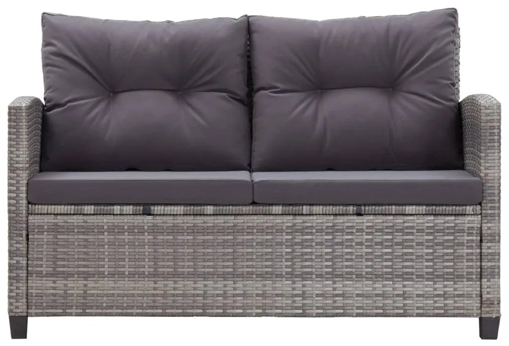 Kétszemélyes szürke polyrattan kerti kanapé párnákkal 124 cm