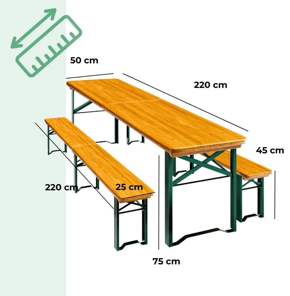 Jurhan MAXI összecsukható sörpad készlet, 220cm, természetes barna