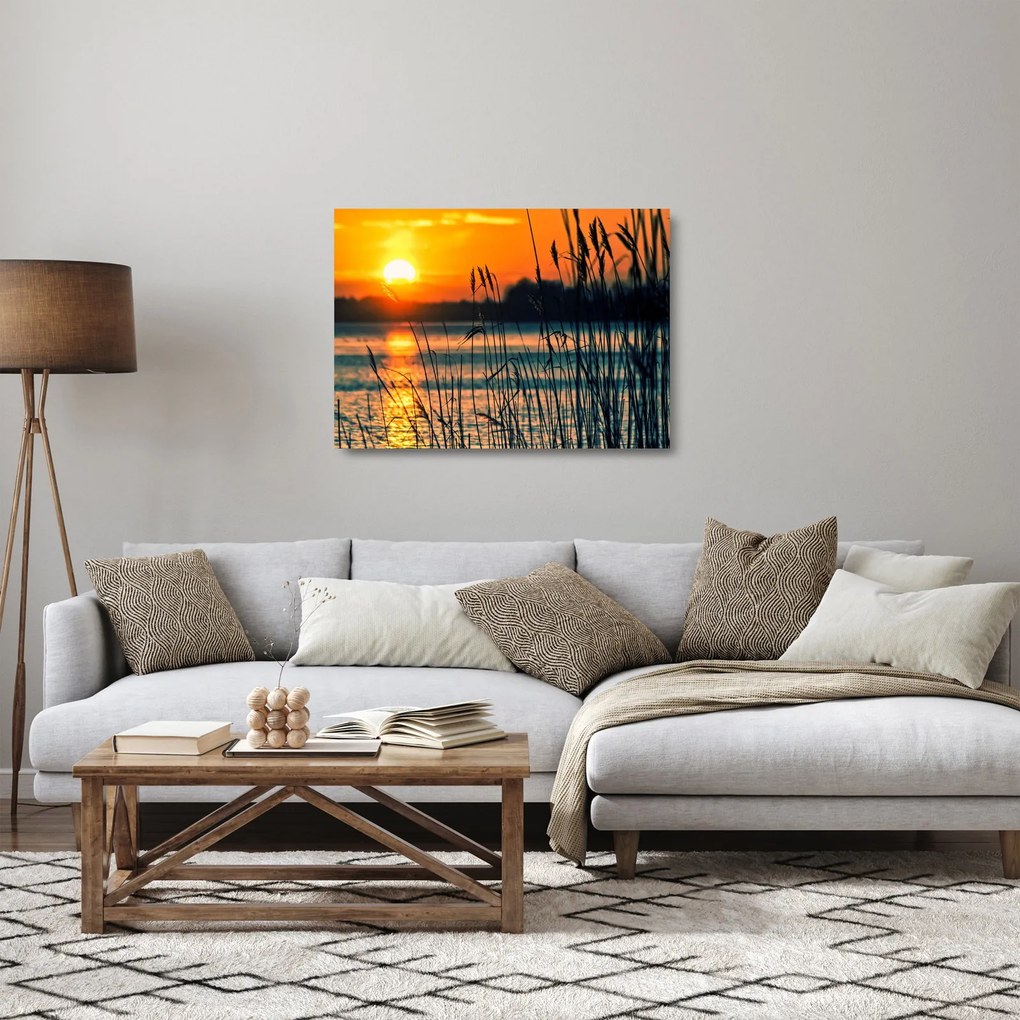 Kép - Naplemente a tó felett (üvegen) (70x50 cm)