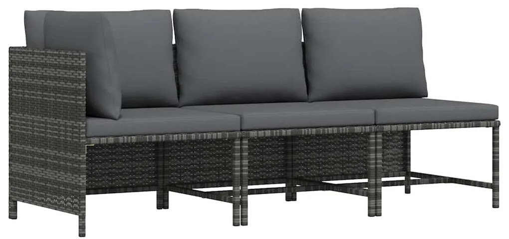 vidaXL 3 részes szürke polyrattan kerti bútorszett párnákkal