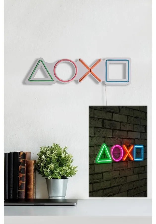 Műanyag LED-es fali dekoráció, Play Station - Multicolor