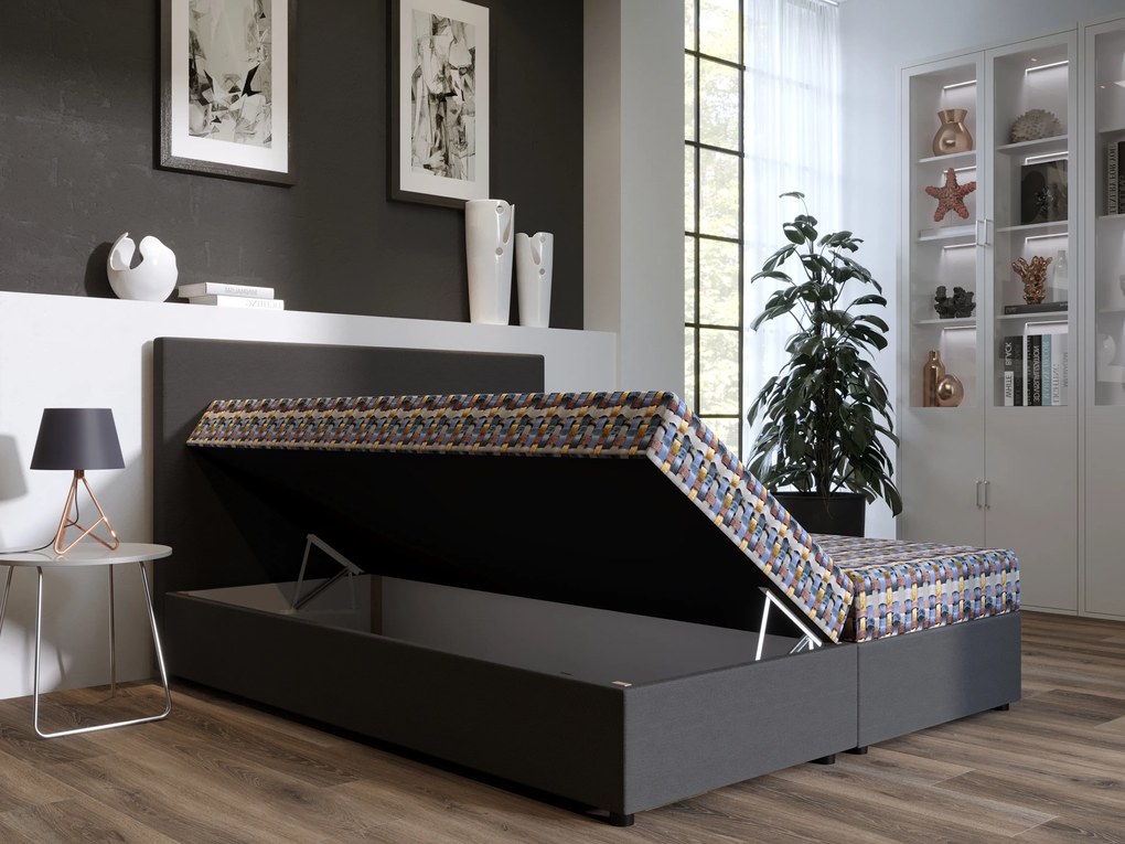 Franciaágy  Boxspring 140 cm Skonto Comfort (sötétszürke + kötött minta) (matraccal és tárolóhellyel). 1056312
