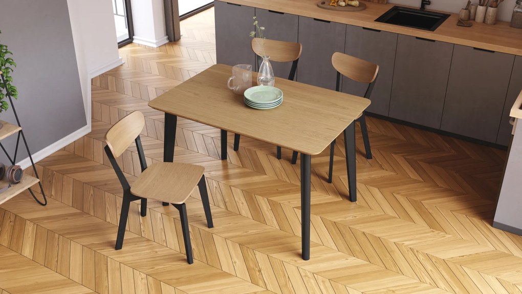 MAZZONI EXPORT ROXY Természetes Tölgyfa/fekete asztalkeret - RETRO TÉGLALAP 120x80 cm ALAKÚ FA ASZTAL KONYHÁBA/ÉTKEZŐBE