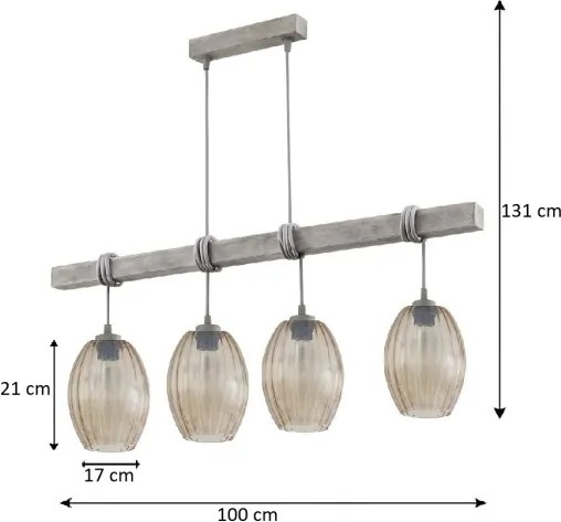 BRILAGI - Zsinóros csillár WOOD GLASS 4xE27/60W/230V fenyő/szürke/füstbarna