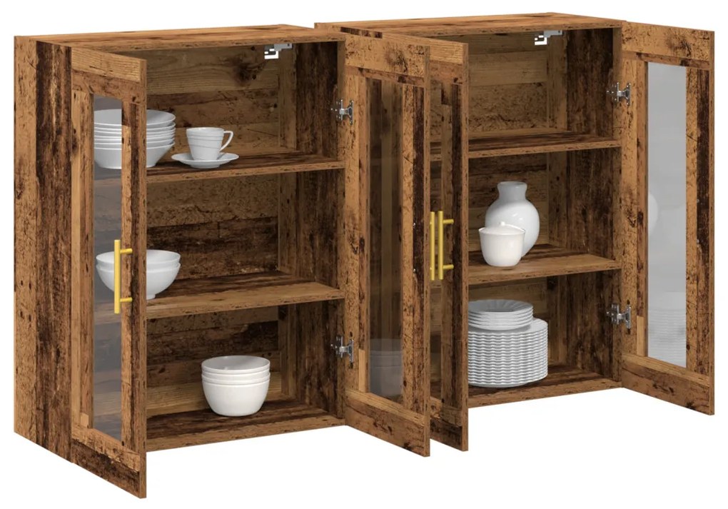 vidaXL Fali Szekrények 2 pcs Öreg fa 69,5 x 34 x 90 cm Faanyag