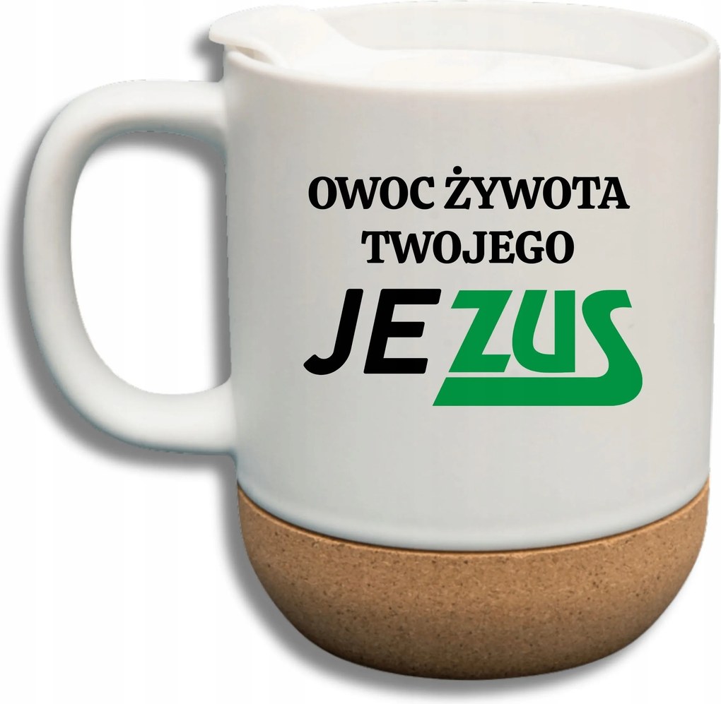 Fehér Bögre Fedéllel És Parafa Aljjal Ajándék Az Élet Gyümölcse