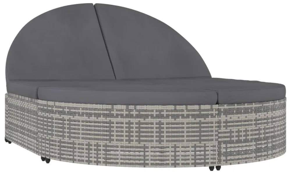 2 személyes szürke kerti polyrattan napozóágy párnával