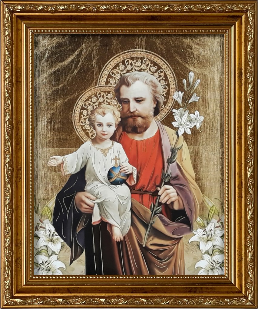 Vászonkép 31x26 Szent József Jézus Krisztus Arany Díszített Keret