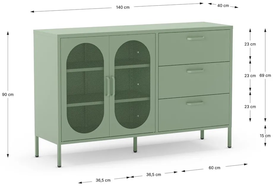 Mentazöld komód 140x90 cm Diora – Marckeric