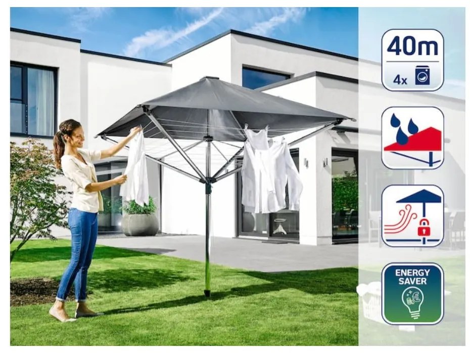 Ezüstszínű kerti ruhaszárító 40 m LinoProtect 400 – LEIFHEIT