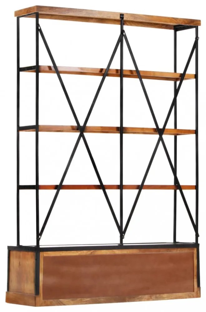 4-szintes tömör mangófa könyvespolc 6 fiókkal 122 x 36 x 181 cm
