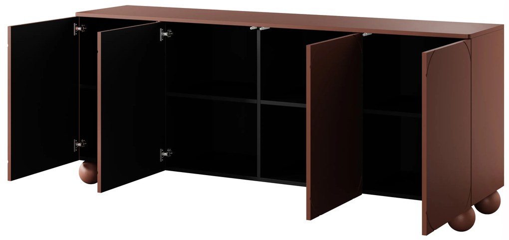 Sonatia II négyajtós komód, gömb lábakon - 200 cm - bordó