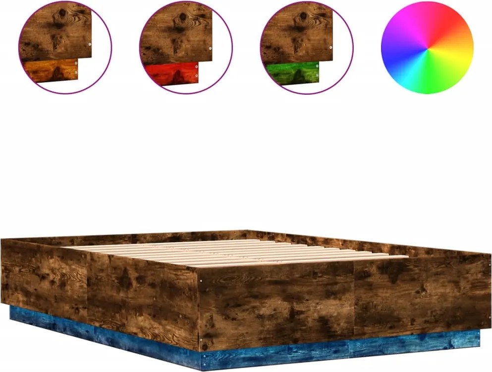 vidaXL füstös tölgy színű szerelt fa ágykeret LED-del 140x200 cm