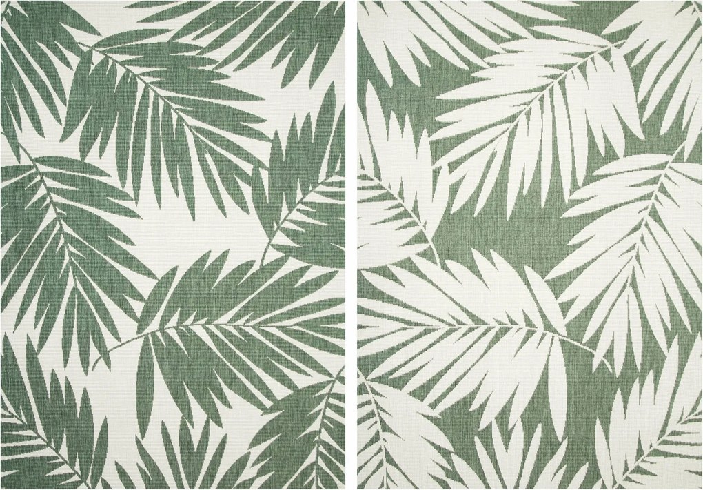 Kétoldalas Zsinóros Szőnyeg Zöld Krém Pálmalevéllel Brussels 120x170 cm