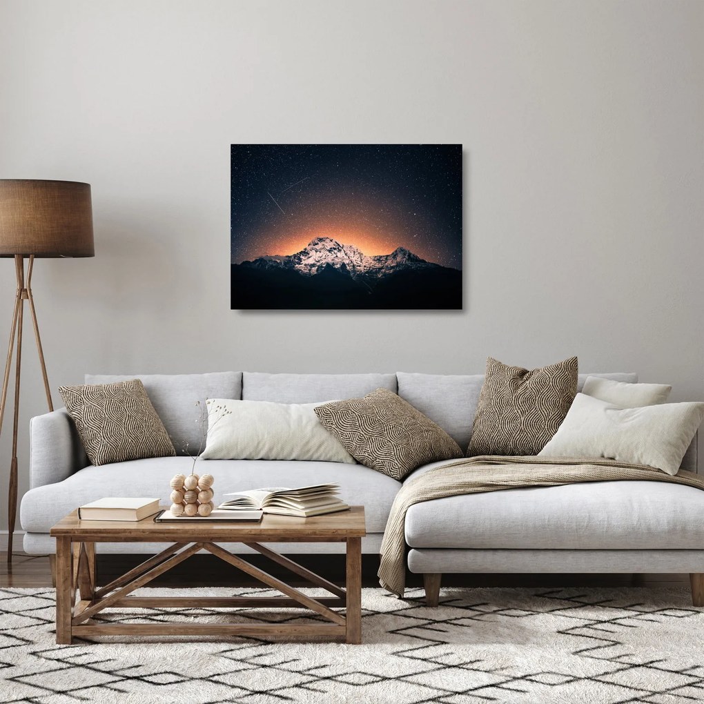 Egy éjszakai égbolt és a hegy képe (üvegen) (70x50 cm)