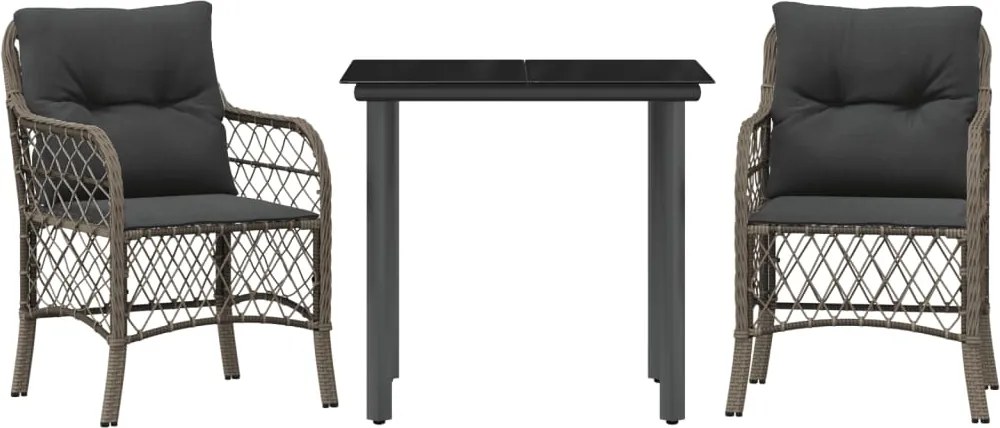 vidaXL 3 részes szürke polyrattan bisztrógarnitúra párnákkal