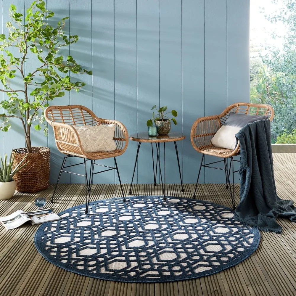 Kék kerek kültéri szőnyeg ø 160 cm Oro - Flair Rugs