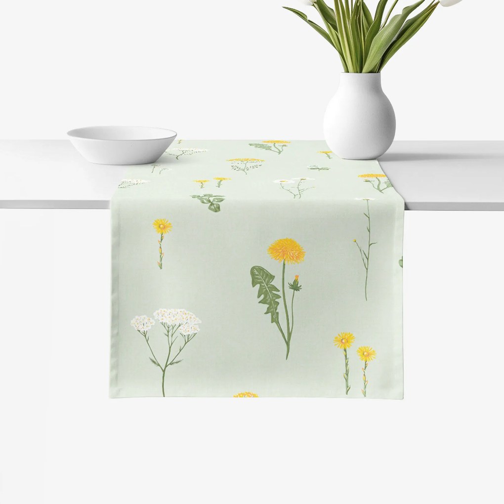 Goldea pamut asztali futó - mező, zöld melanzs alapon 35x120 cm