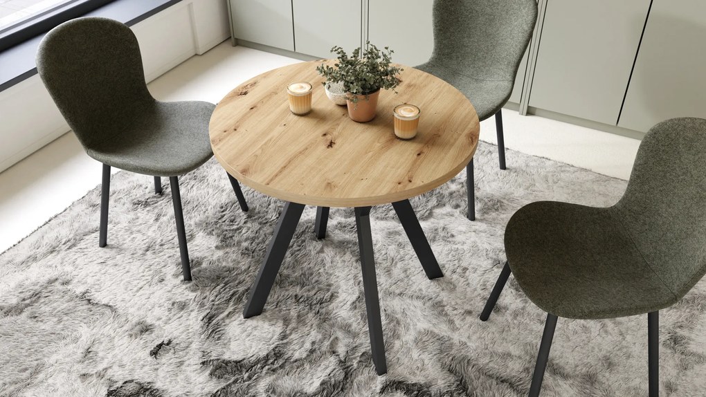 Mazzoni ALMO 80 Artisan Tölgy/fekete lábak - KEREK ASZTAL Y ALAKÚ LÁBAKKAL LOFT/INDUSZTRIÁLIS STÍLUSBAN KONYHÁBA NAPPALIBA VAGY ÉTKEZŐBE