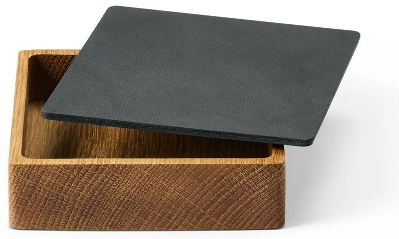 Antracitszürke-natúr színű fedeles-dekoratív fa-öko bőr tárolódoboz 11x11x3,5 cm Square Nupo – LIND DNA