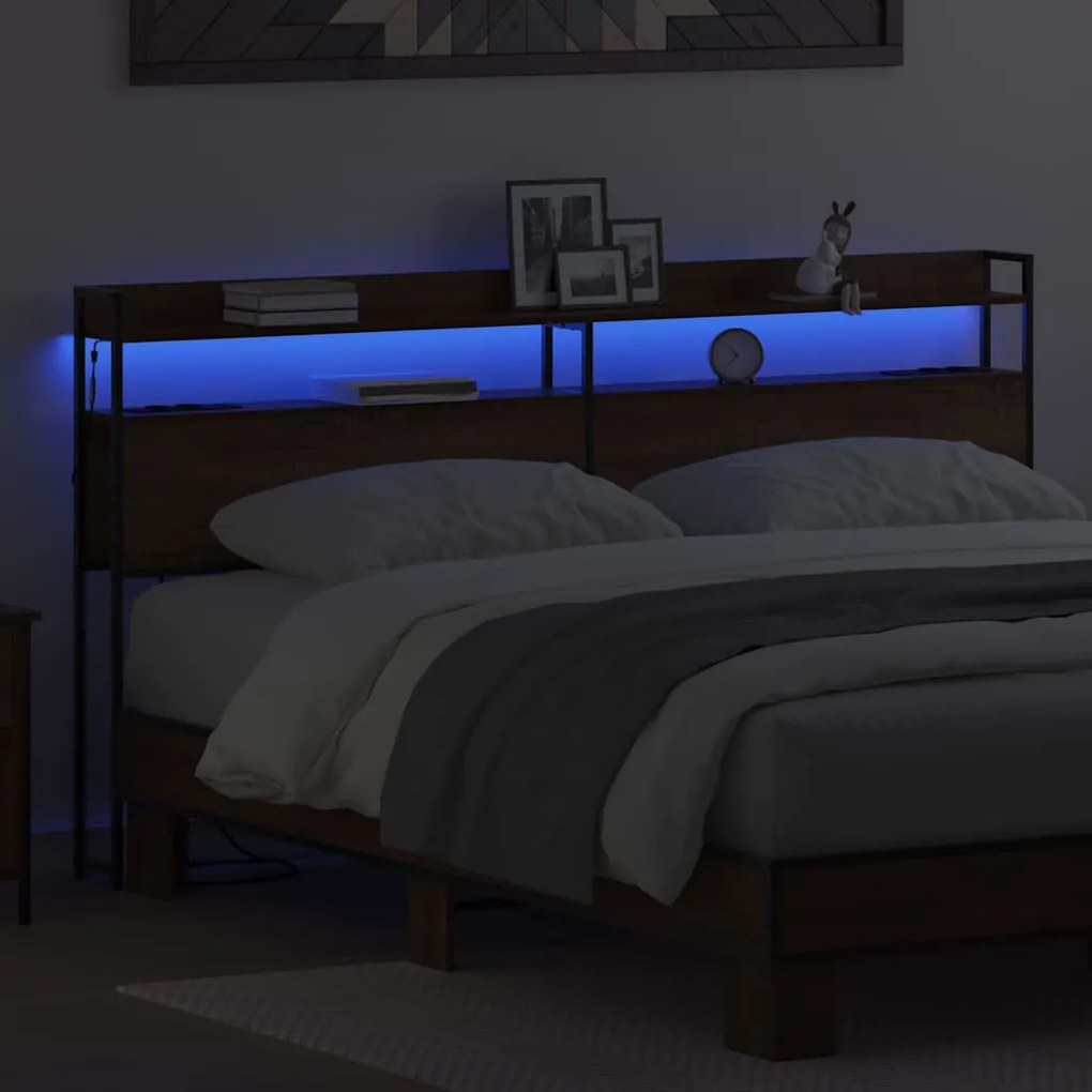 Fejtámla LED -es lámpákkal polcokkal barna tölgy 200 cm Faanyag