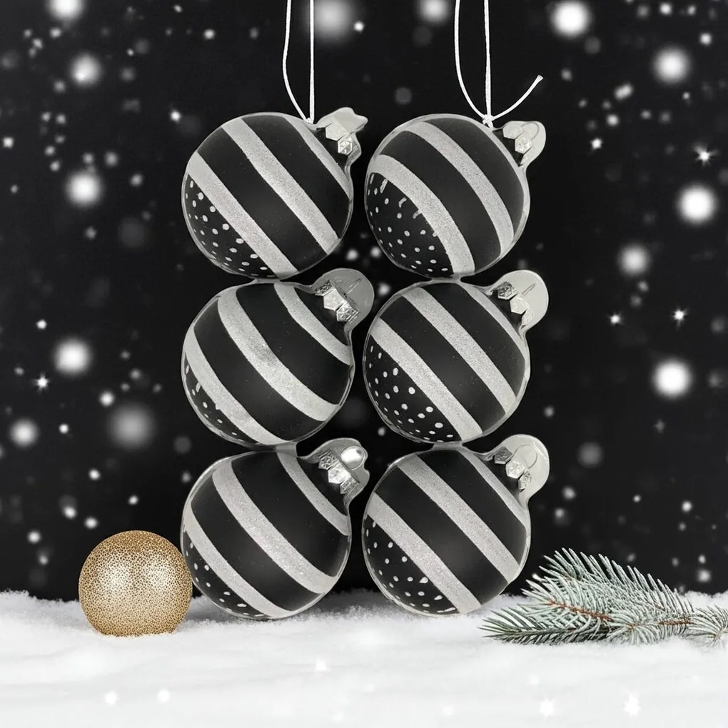 Stripe and dots kézzel festett üveg karácsonyi gömb szett 6*7cm