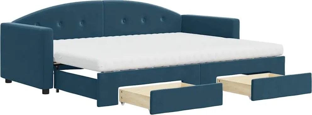 vidaXL kék kihúzható bársony heverő fiókokkal 80 x 200 cm