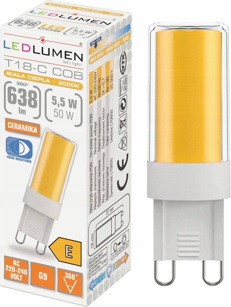 Led izzó G9 Kicsi 5,5W=50W Cob 638lm 360° Halogén Kapszula Erős 3000K