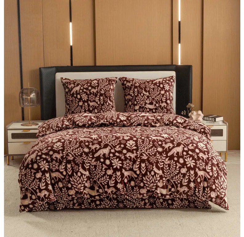 Mikroplüss ágyneműhuzat FOREST ANIMALS bordó Ágyneműhuzat mérete: 80 x 80 cm | 135 x 200 cm