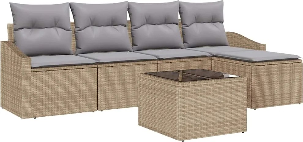 vidaXL Kanapé Szett párnával 6 pcs Beige és Világosszürke polirattan