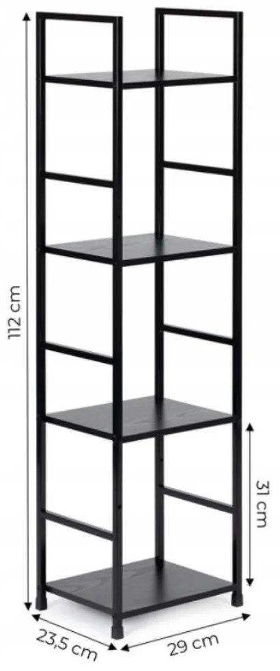 Intenso Home 4 szintes nyitott könyvespolc 29 x 112cm (Fekete) | Univerzális tároló állvány fém lábakkal