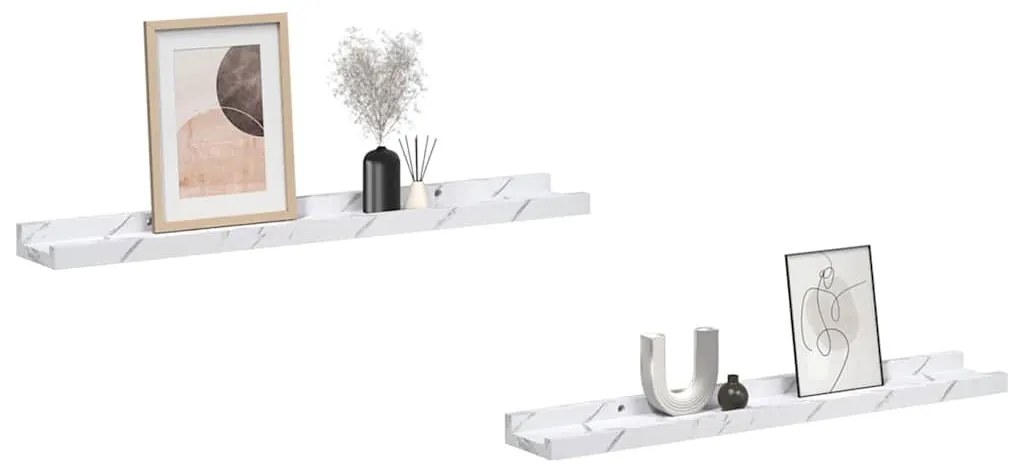 vidaXL Falpolc polcokkal 2 pcs Fehér márvány 60 x 9 x 3 cm Faanyag