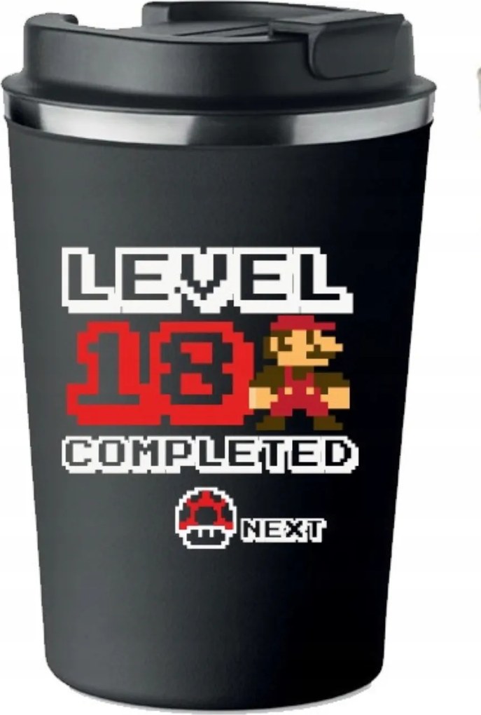 Prémium Termo Bögre fekete ajándék 18. Születésnapra Mario játék KT_392