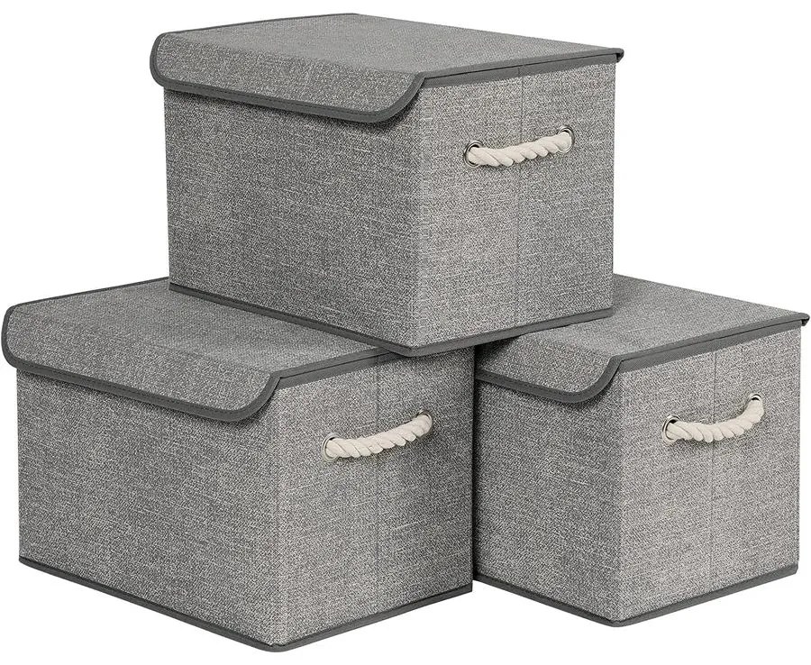 Tárolódobozok fedéllel 3 db-os szett, 38 x 25 x 25 cm, szürke