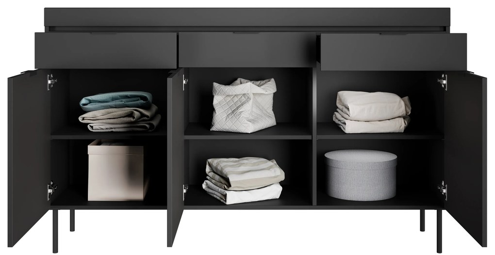 Sentia háromajtós komód 157 cm három fiókkal - fekete/fekete