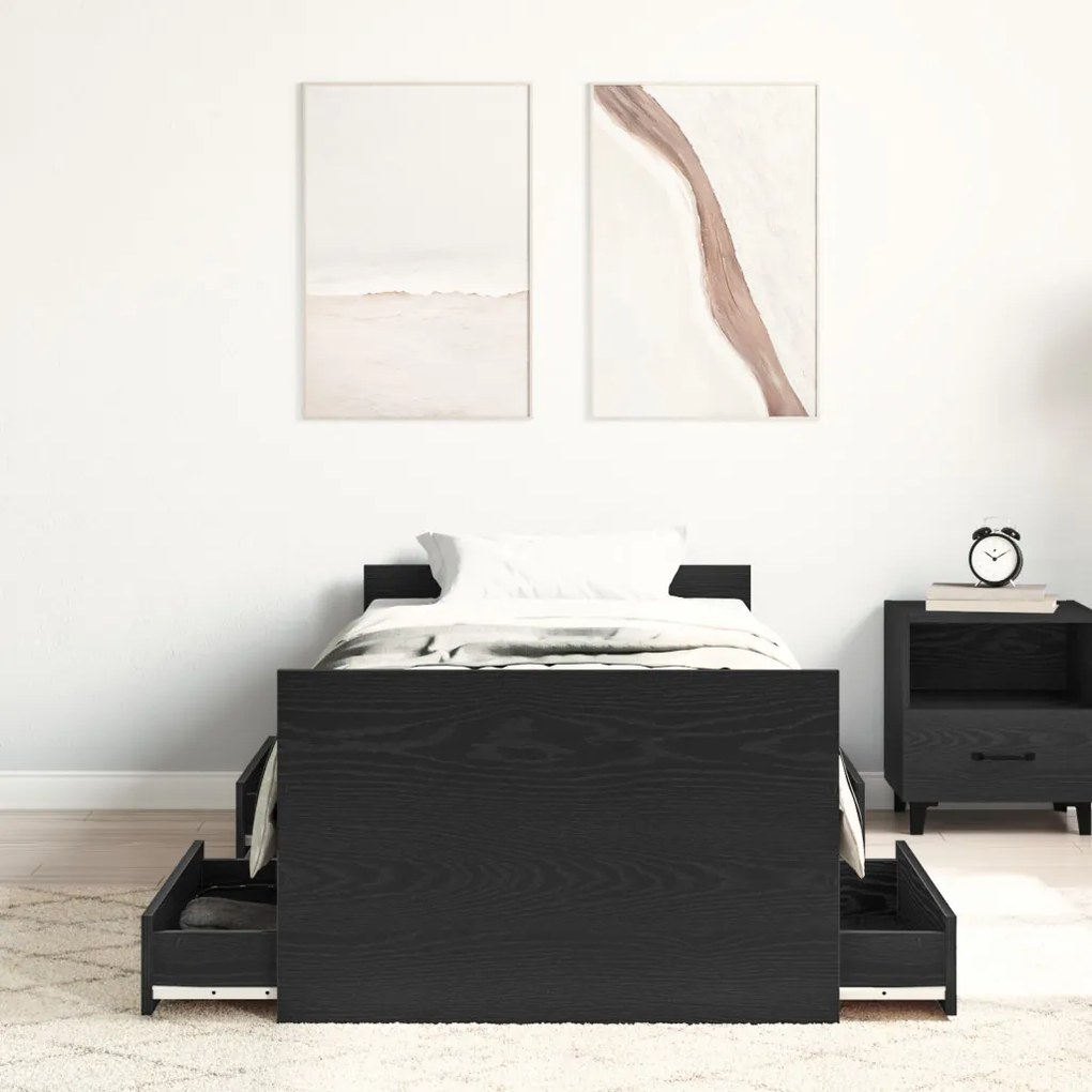 Ágykeret matrac nélkül Fekete tölgy 75x190 cm Mérnöki fából