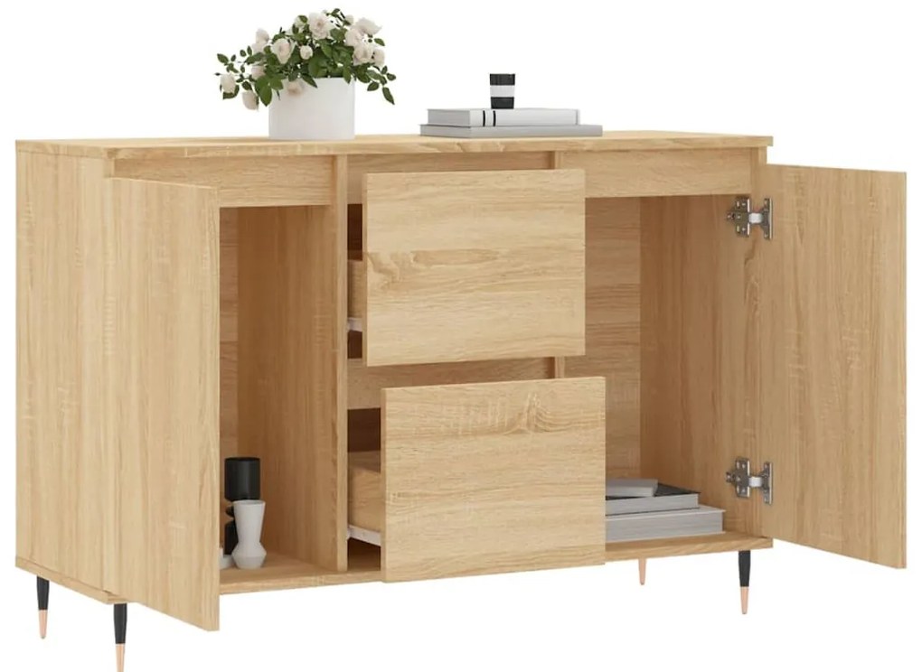 sonoma tölgy színű szerelt fa tálalószekrény 101,5 x 35 x 70 cm