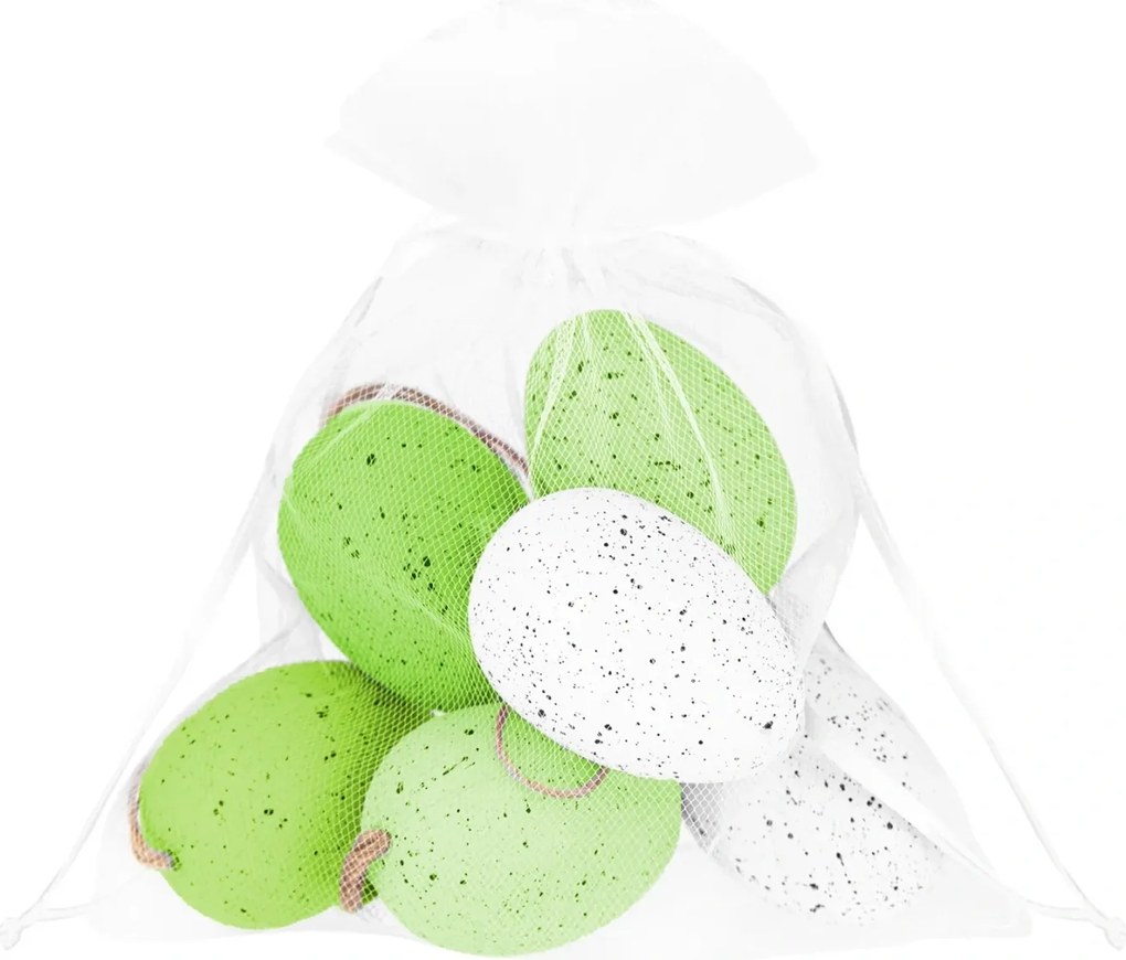 Húsvéti tojás organza tasakban 3 szín zöld 6 db