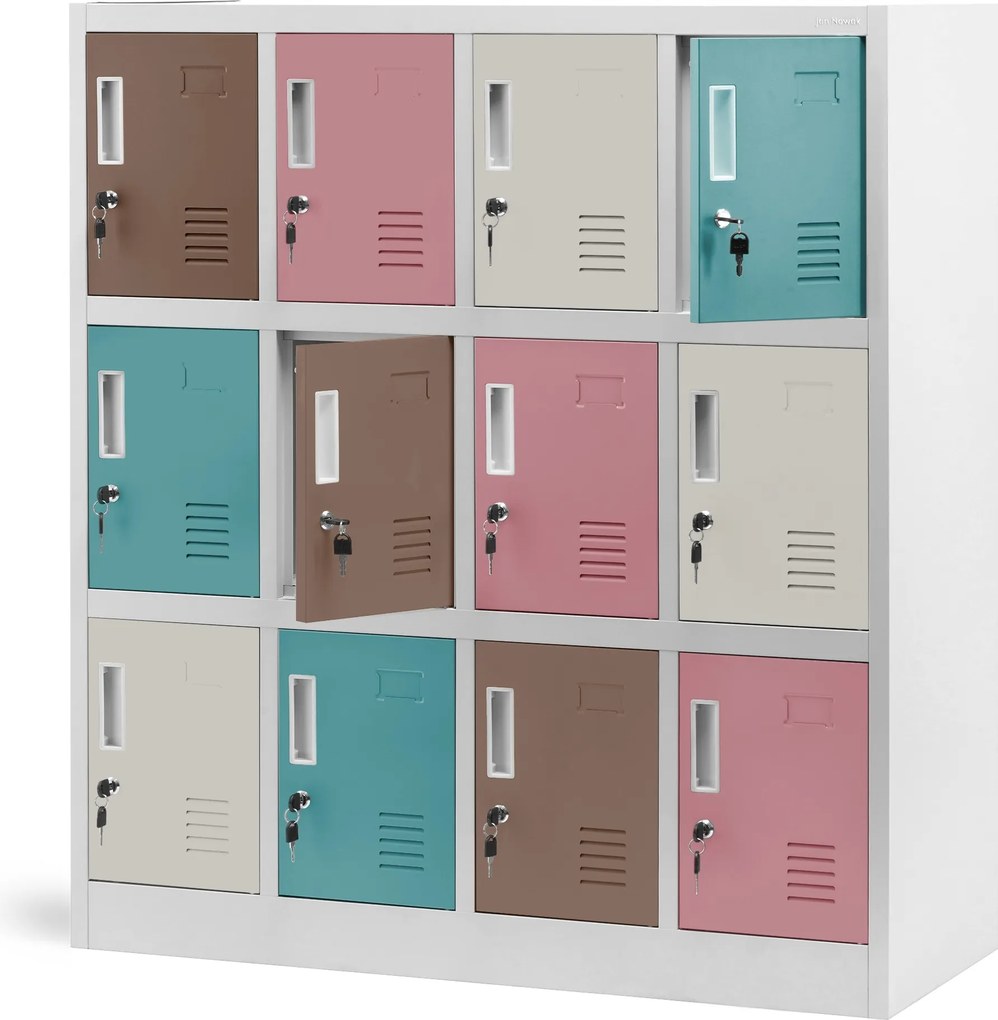 Fémszekrény óvodai öltözőkbe OLA, 1090 x 1200 x 450 mm, szürke-pasztellszín