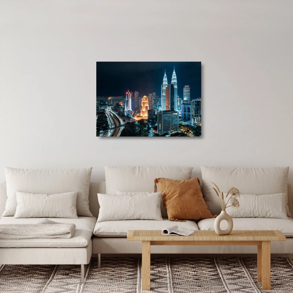 Kép - Éjszaka Kuala Lumpurban (üvegen) (70x50 cm)