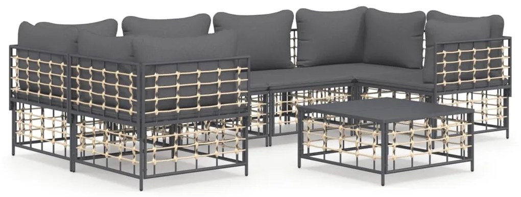 7 részes antracitszürke polyrattan kerti ülőgarnitúra párnákkal
