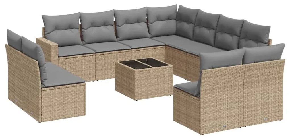 12 részes bézs polyrattan kerti ülőgarnitúra párnákkal