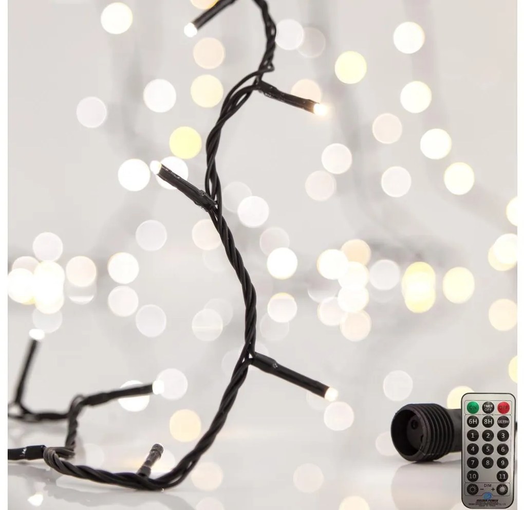 LED kültéri karácsonyi fényfüzér CLUSTER 200 LED/8 funkció 2,1 m IP44 meleg fehé