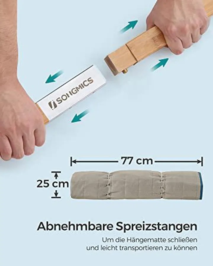 2 személyes párnázott kültéri függőágy, kemping függőágy, 200 x 140 cm, kék-bézs színű