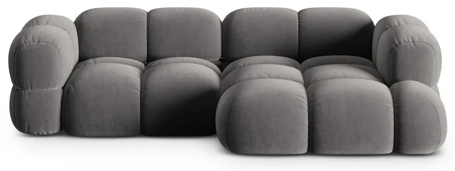 Szürke bársony sarokkanapé (jobb oldali-heverő résszel) Loretto – Cosmopolitan Design